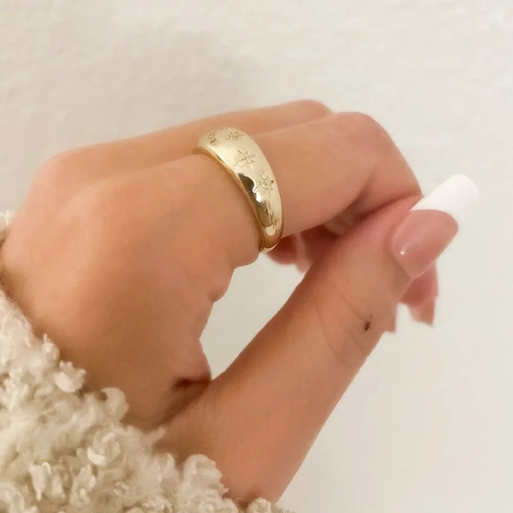 925 Sterling Silver Moon & Star Ring Gold Ring Band Celestial Ring Moon Ring - Picture 7 of 8